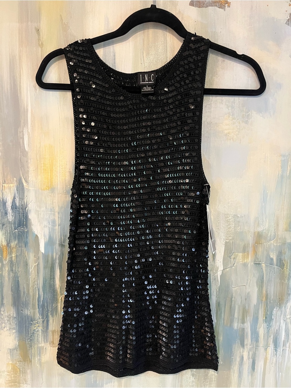 INC International Concepts Black Sequin Tank Top Size Small NWT